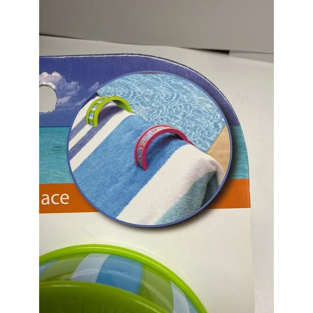 BocaClips Bangle Bracelet Beach Towel Clips 2 Pack Pink Floral Lime Green Stripe
